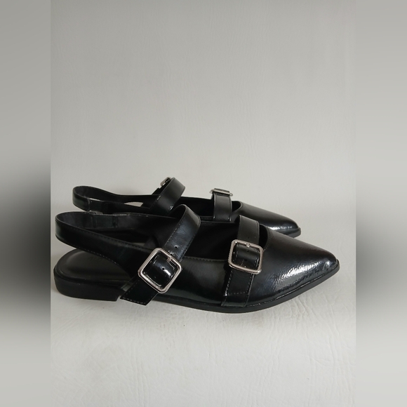 Old Navy Black Women's Slingback Open Back Flats with Buckle Detail Sz8M - Picture 3 of 12